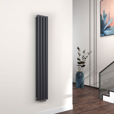 EMKE Radiateur eau chaude en acier Tube Rond Mural Verticale design Anthracite 160x24cm Double Couche (1/4)