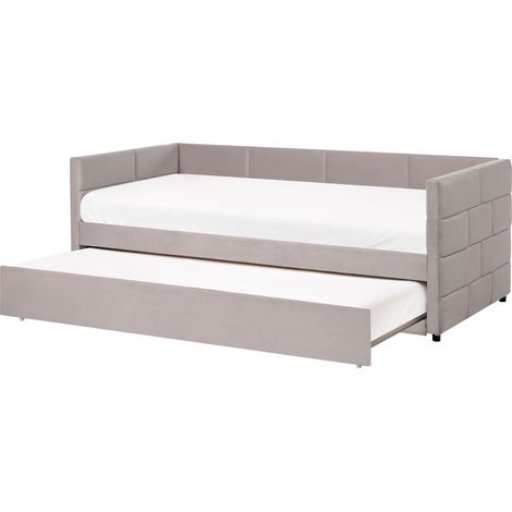 Letto singolo con secondo letto a scomparsa in velluto e telaio con doghe grigio chiaro 90x200cm Chavonne (1/5)