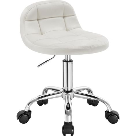 Woltu – Tabouret de bureau réglable en velours crème – Siège pivotant 360° – Base métal stable 5 rayons – Hauteur ajustable 43.5-55 cm