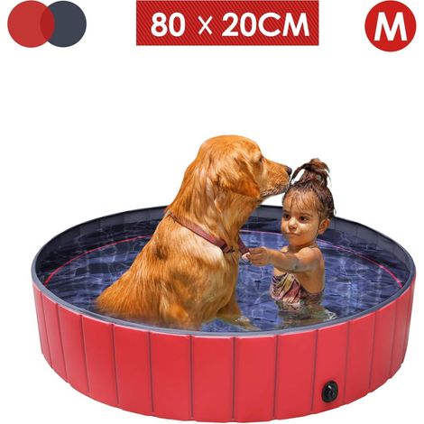 Piscine pour chiens, adaptée aux chiens de toutes tailles, pliable, en PVC sûr et écologique, baignoire pour chiens de 80 cm. (1/5)