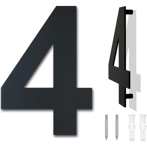 Hausnummer aus schwarzem Edelstahl，25,4 cm，Nummer 4，Schwebende Hausnummer，Hausnummer aus Metall，Hausnummer für den Außenbereich，3D-Hausnummer (1/5)
