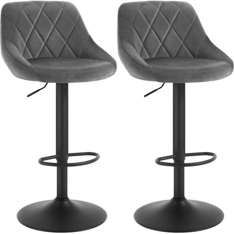 Pack 2 Taburetes Bar, Silla Alta, Altura Regulable Diamant, Giratorio con Respaldo, Terciopelo, Comedor, Gris (1/5)