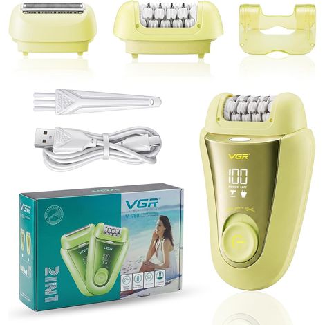 Epilateur Electrique Femme 2 en 1 Avec 32 Pincettes, Étanche IPX7  Rasoir Electrique Femme avec Écran LED pour Zone Intime, Visage et Corps, Tondeuse Femme Avec Recharge USB, Jaune (1/5)