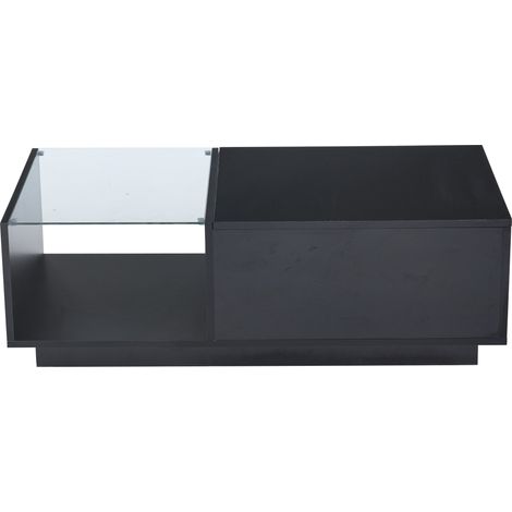 Tavolino da salotto LED lucido nero con piano sollevabile 100 x 50 x 33-46,5 cm (1/5)