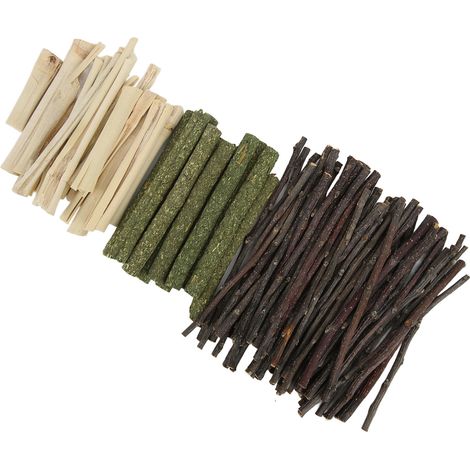 Ensemble de jouets à mâcher pour hamsters : bâtonnets de branches de pommier, d'herbe et de bambou sucrés (300 g), sans danger et non toxiques. (1/5)