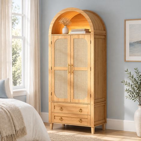 Meuble colonne 76x38x180 cm MDF et panneaux de particules noyer avec LED - CHICFURN (1/5)