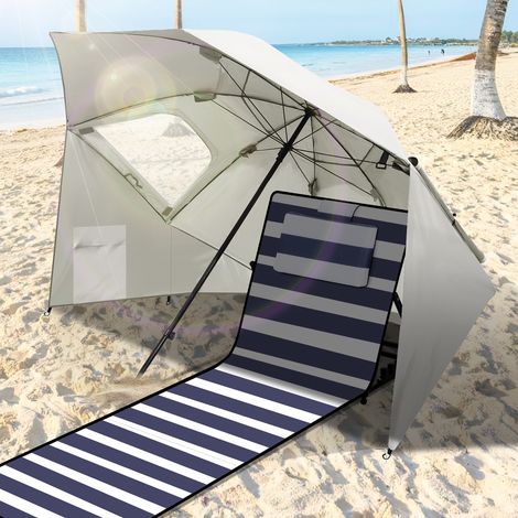 Jiubiaz Strandschirm 210 cm UV Schutz 50+,  wasserabweisend mit Tragetasche für Strand Garten Camping Beige