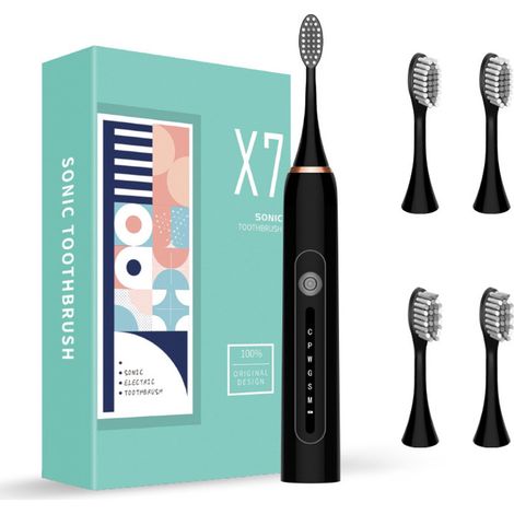 Brosse à dents électrique sonique à 6 vitesses et 4 têtes de brosse, entièrement automatique, rechargeable et étanche, avec poils souples pour adultes et-AquaForge