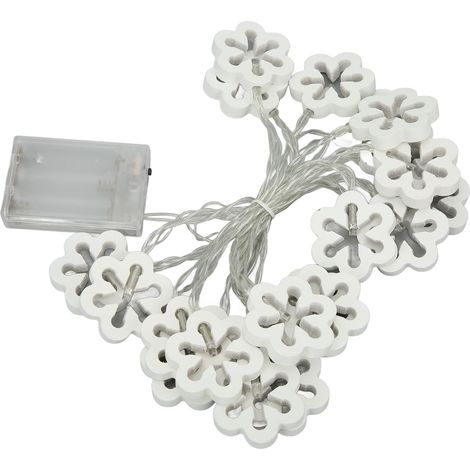 Guirlande lumineuse LED blanche de 3 mètres, 20 LED à lumière chaude, alimentée par piles, en forme de fleur de bois, idéale pour la décoration de la maison et des fêtes. (1/5)