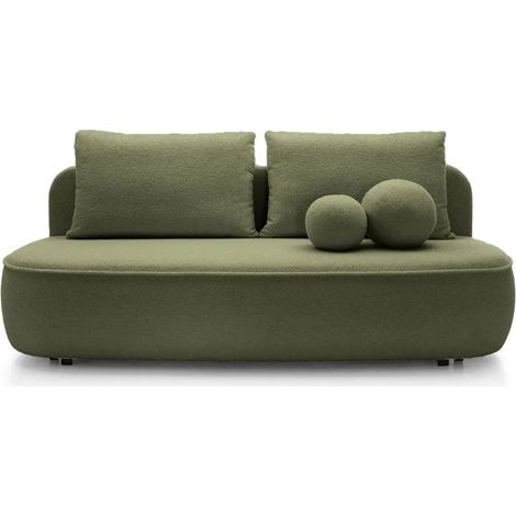 VICTOIRE - Canapé droit convertible tissu bouclette 2 places - Vert olive