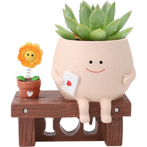 Pot de fleurs Smiley, pots d'intérieur amusants, pots succulents avec drainage, jolis pots tournesol et lettres. (1/5)