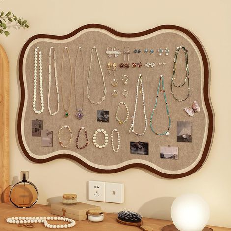 Présentoir mural en feutre pour bijoux 60 x 120 cm, organisateur pour colliers, boucles d'oreilles et broches, marron (1/3)