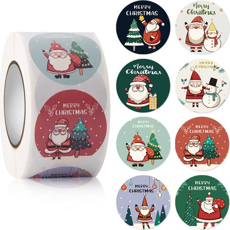 Adhesivo Navidad - Pegamento Autoadhesivo Redondo - Para Envoltorios Regalos y Sobres - Decoración Festiva - Paquete de 1 Unidad (1/5)