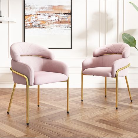 Silla de comedor 1 pz con patas de metal, terciopelo rosa, diseño elegante y confort ergonómico,56.9x54.5x79cm (1/5)