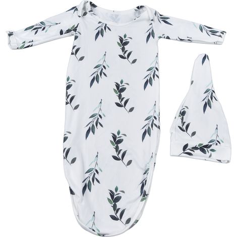 1 gigoteuse bébé, style noué avec bonnet, motif feuilles d'olivier, respirante et douce, pour nouveau-nés et nourrissons (1/5)