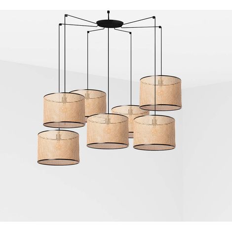 Faro MAMBO Nero, Rattan Sospensione Sospensione Lampada a Sospensione Ø450 7 Luci (1/2)