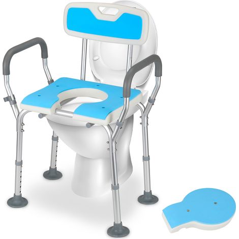 Jiubiaz Silla de Ducha 3 en 1 Multifuncional con Respaldo y Cojín, Asiento de Inodoro Ajustable, Antideslizante, 135kg (1/5)