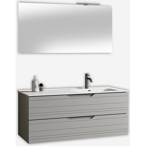 Mobile bagno sospeso con lavabo e specchio LED Solmira DX - Grigio