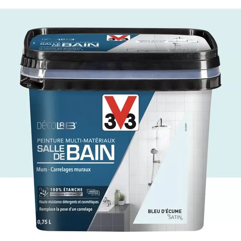 V33 – Peinture anti humidité 100% étanche – Pour salle de bain – Bleu d'écume – 0,75 L – Adhère à toutes surfaces