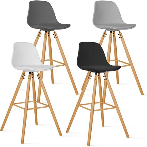 Idmarket – Lot de 4 tabourets de bar scandinaves – Hauteur d'assise 70 cm – Assise rembourrée en polypropylène – Pieds en bois clair (1/5)