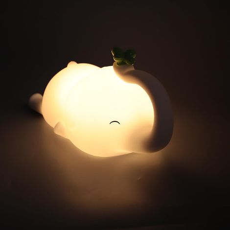 Lumière nocturne d'éléphant en silicone, douce, sûre, Lumière de nuit de chambre non bébé pour la pépinière, le confort des tout-petits et facile à nettoyer (1/5)