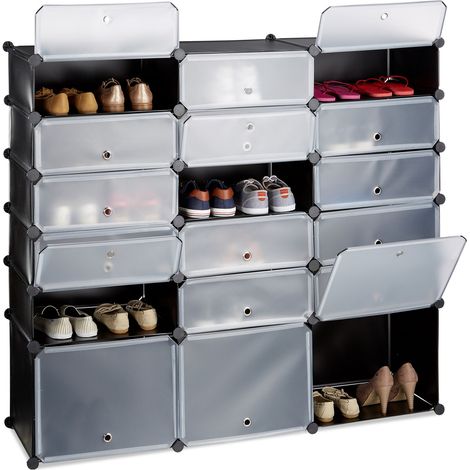 Relaxdays Scarpiera in Plastica, 18 Scomparti Chiusi, 125x140x36cm, Scaffale 36 Paia di Scarpe, Componibile, Nero (1/5)