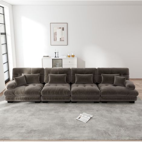 Canapé d’angle modulaire 406x77x81 cm marron en chenille avec assise profonde (1/5)