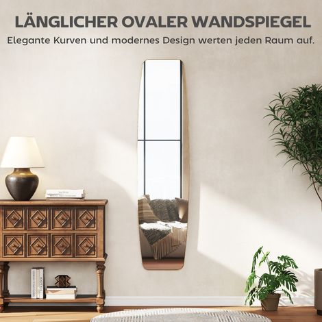 Miroir mural design avec cadre métallique doré, miroir fenêtre décoratif suspendu pour couloir, 160 x 40 x 3 cm (1/4)