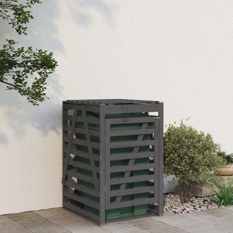 vidaXL Mülltonnenbox auf Rollen grau aus massivem Kiefernholz