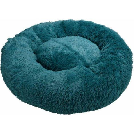 Coussin rond en fausse fourrure pour animaux - Bleu canard - D 95 x H 22 cm - Livraison gratuite (1/5)