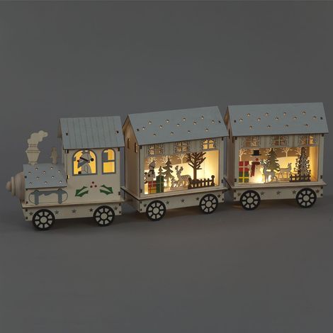 Wooden Light Up Christmas Train With 3 Carriages And Xmas Theme LED Table Decor (1/4)