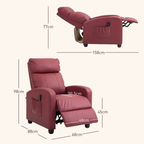 Sillón de masaje relajante con 8 modos y 5 intensidades, reclinable con reposapiés y mando a distancia, piel sintética - 68x88x98 cm, rojo oscuro (1/5)