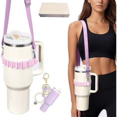 Portabotellas con correa para el hombro para accesorios de botellas de agua, correa ajustable para el hombro, compatible con Stanley Tumbler, Ow-ala, Hydroflask, YE-TI, etc. (1/5)