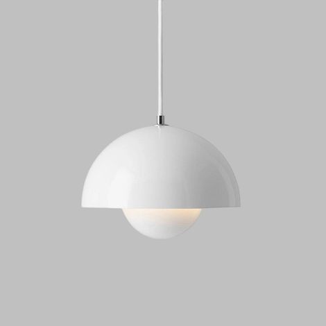 Lustre de style nordique, lustre rond créatif, ampoule E27 réglable, pour cuisine, salle à manger, salon, avec ampoule, lumière blanc 6500 K, blanc (1/5)