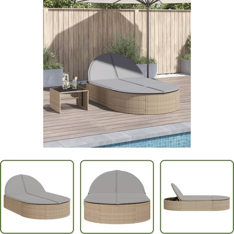 Gartenmöbel - Doppel-Sonnenliege mit Auflagen Beige Poly Rattan (1/5)