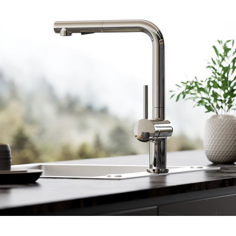 Grifo de cocina CECIPA MAX, grifo extraíble con 2 tipos de chorro, cromado, giratorio 360°, grifo para fregadero (1/5)
