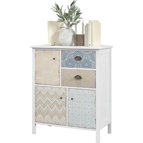 Kommode Aufbewahrungsschrank 2 Schubladen 3 Fächer Kippschutz Wohnzimmer Schlafzimmer Weiß 68X34X80Cm (1/5)