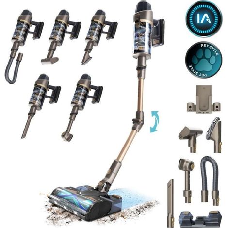 Aspirador escoba inalámbrico Cecotec Conga Rockstar RX90 AI AquaPet Flex 350 aWet 100 min Oro (1/5)