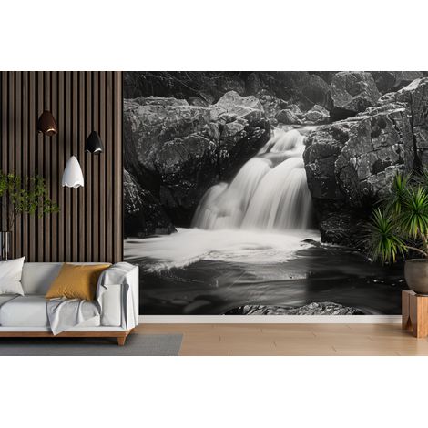 Papier peint cascades - torrent noir et blanc - 150 x 250 cm (1/2)