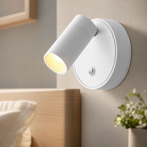 Applique Murale LED Rechargeable sans Fil, Aimantée, Aluminium Blanc, 3000K Lumière Chaude, 2000mAh, Rotation 350°, Tactile (1/4)