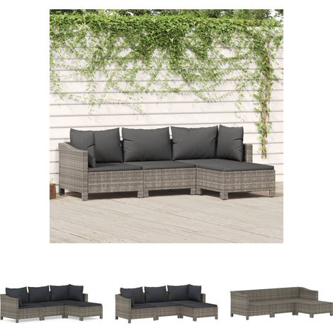 Gartenlounge - vidaXL 4-tlg. Garten-Lounge-Set mit Kissen Grau Poly Rattan - Sitzkissen (1/5)