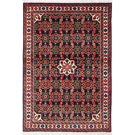 Tapis d'orient, 100 x 144 cm, motif oriental, en laine nouée à la main, noir, rouge et vert, artisanat iranien (1/5)