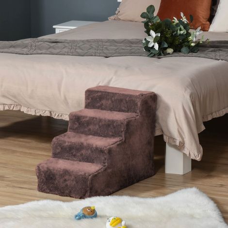 Scaletta per animali domestici a 4 gradini con rivestimento sfoderabile e lavabile per letto e divano, 60x35x44 cm, marrone.