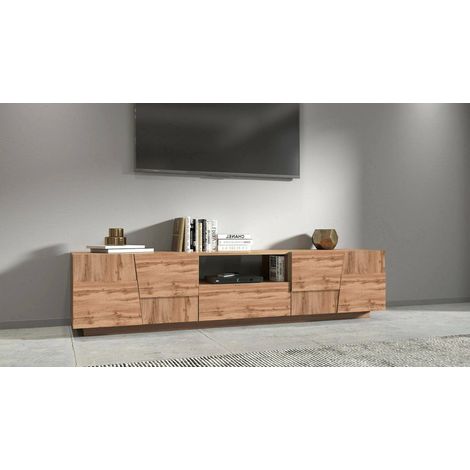 Dmora - Mueble TV Vanni, Aparador bajo de salón con 4 puertas y 1 cajón, base para mueble TV, 220x44h46 cm, Roble (1/5)