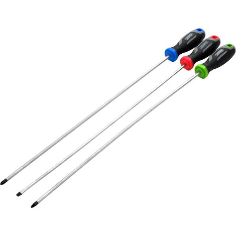 Draper 3-Piece Long Reach Soft Grip Screwdriver Set (Set 1)