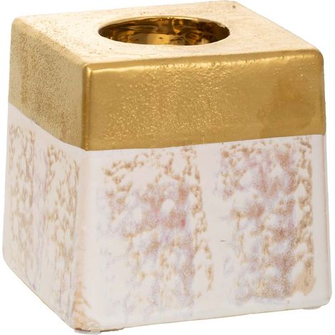 Portavelas de cerámica dorado 10x10x10 cm (1/5)