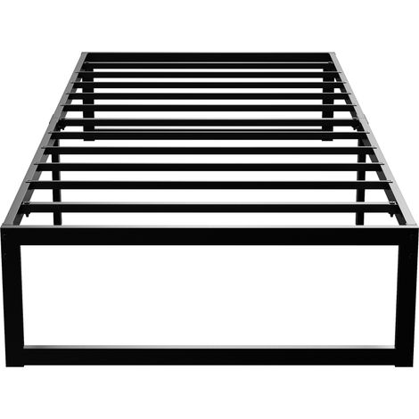 Cadre de lit 90 x 200 cm avec sommier en métal, lit simple avec rangement au-dessous, sans bruit, montage facile, noir (1/5)
