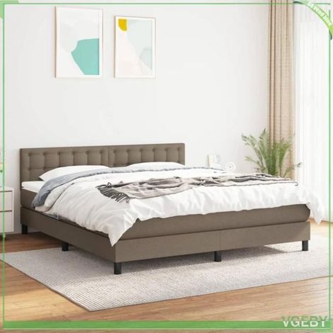 Lit 2 places - FAF7291712412486 - Sommier à lattes - Tissu taupe - Matelas 180x200x20 cm (ressorts ensachés) (1/5)