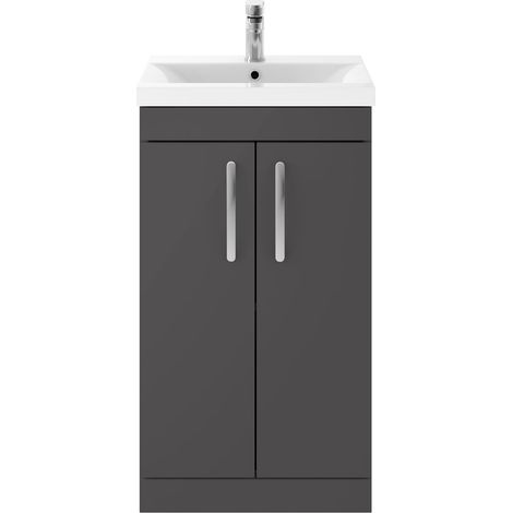 Nuie Athena Gloss Grey 500mm 2 Door Vanity Unit and Minimalist Ceramic Basin - ATH072B (1/5)