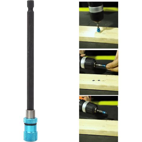 Porte-embout de tournevis magnétique à tige bleue 1/4 po, en acier inoxydable, à dégagement rapide, 150 mm (1/5)